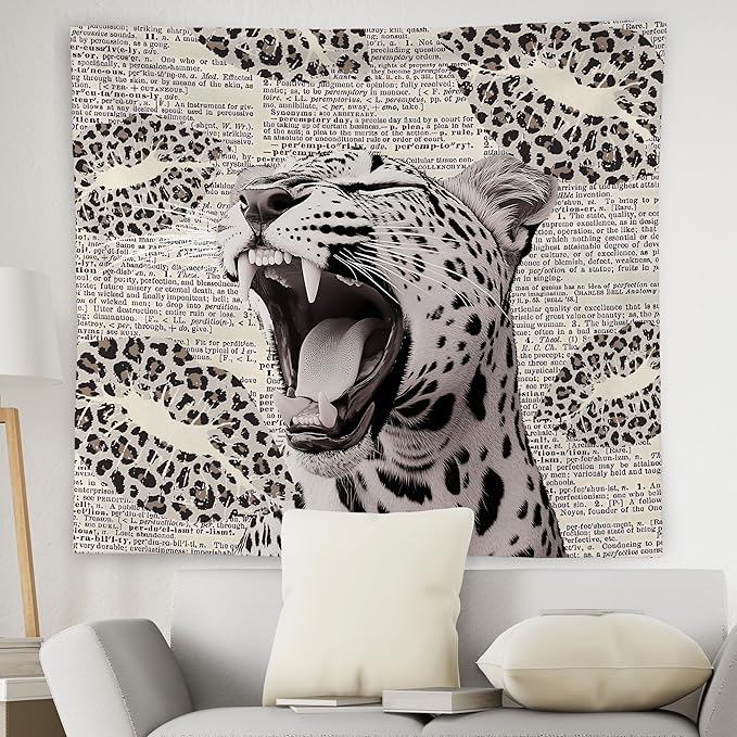 WNAGT Retro Trendy Leopard Tapestry Wall Hanging, Cheetah Leopard Room Decor, Vintage Funky Cheetah Print Lips Wall Blanket Decor for Girls Bedroom Dorm Apartment Home, 50x60 Inch