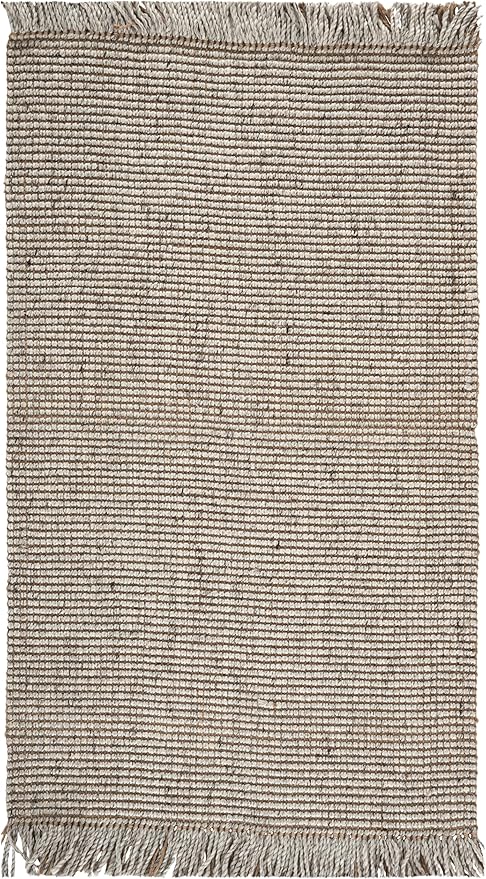 SAFAVIEH Natural Fiber Collection Accent Rug - 3' x 5', Silver & Natural, Handmade Woven Fringe Jute, Ideal for High Traffic Areas in Entryway, Living Room, Bedroom (NF826G)