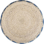SIMPLIHOME Edgeley Round Pouf - 18 inch Wide Handwoven Jute and Cotton Ottoman in Classic Blue and Natural, Boho-Style Footstool or Extra Seating for Living Room, Bedroom, or Kids Room, Assembled
