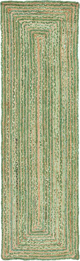 SAFAVIEH Cape Cod Collection Runner Rug - 2'3" x 8', Green & Natural Brown, Handmade Jute & Cotton, Woven Braided Design (CAP202Y)