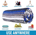 Hydration Nation Authentic Extra Large Mexican Blanket - 70"x50" Handwoven Yoga, Serape, Artisanal Falsa, Beach, Camping, Picnic, Outdoor Blanket - King Blue