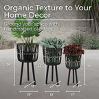 Set of 3 Woven Basket Decorative Planter Pot – Bamboo & Pine Wood Outdoor & Indoor Plant Pot – Modern Boho Garden and Home Decor Planters – 19", 23", & 26", Black