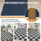 GarveeHome Checkered Easy Jute Area Rug 10x13 Machine Washable Non-Slip Stain Resistant Indoor Outdoor Rugs for Living Room, Bedroom, Kitchen, Dining, Patio Farmhouse Style Navy Blue