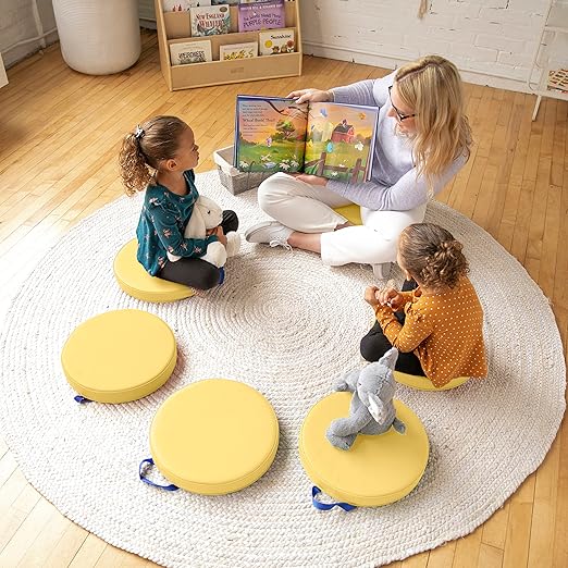 ECR4Kids SoftZone Floor Cushions, Round, Flexible Seating, Yellow, 6-Piece