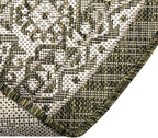 Rugs.com Outdoor Aztec Collection Rug – 5 Ft Round Green Flatweave Rug Perfect for Kitchens, Dining Rooms