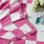WRENSONGE Checkered Throw Blanket, Hot Pink Soft Cozy Fluffy Warm Hand Made Throw Blankets for Couch, Sofa, Chair, Bed, Camping, Picnic, Travel Lightweight Bed Blanket - 60"*80"