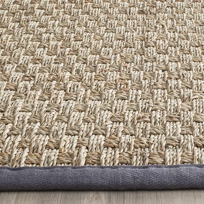 SAFAVIEH Area Rug 8x10 - Natural Fiber Collection - Large - Natural & Dark Grey, Seagrass, Basketweave Pattern (NF114Q)