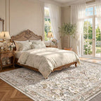 Floral 9x12 Large Area Rug for Living Room - Floral & Bird Soft Rugs for Bedroom,Non Slip Washable Carpet for Dining Room Under Table, Vintage Brown Taupe Indoor Décor, Low Pile Stain Resistant