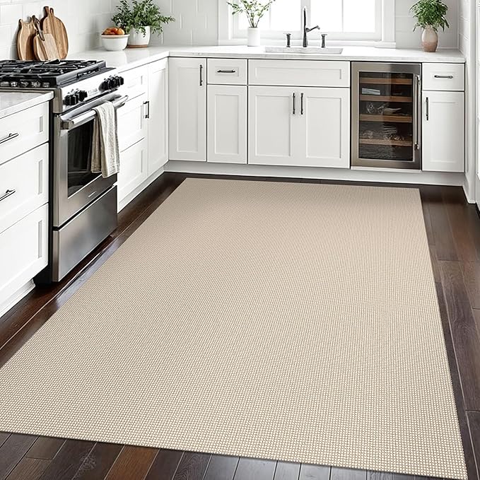 EARTHALL Woven Area Rugs 5x7 Ft Washable Living Room Rugs Non Slip Rubber Backed Dining Room Rug Braided Bedroom Rugs Indoor Floor Carpet for Living Room, Bedroom, Dining Room, Beige/Khaki