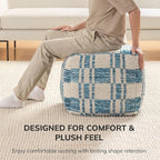 Anji Mountain Pouf Ottoman Foot Rest, Handmade Ottoman Pouf, Comfortable Foot Stool, Decorative Floor Seating for Living Room Decor, Bedroom & Home Décor Accent - Blue