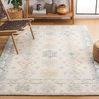 SAFAVIEH Micro-Loop Collection Area Rug - 5' x 8', Ivory & Blue, Handmade Boho Rustic Wool, Ideal for High Traffic Areas in Living Room, Bedroom (MLP476M)