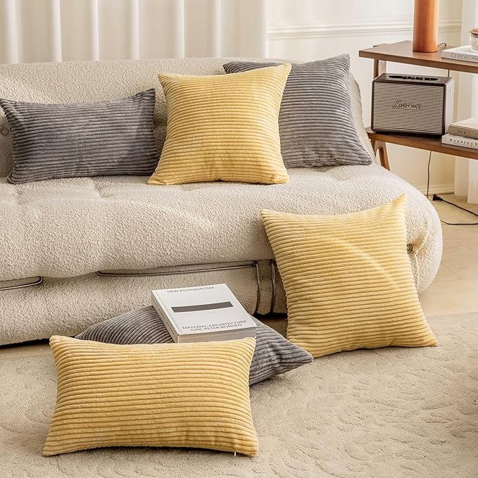 Home Brilliant Set of 2 Plush Velvet Corduroy Striped 12x20 Lumbar Pillow Covers Rectangular Throw Pillow Cover Pillow Case Cushion Cover, 12 x 20 inch, Ash Grey