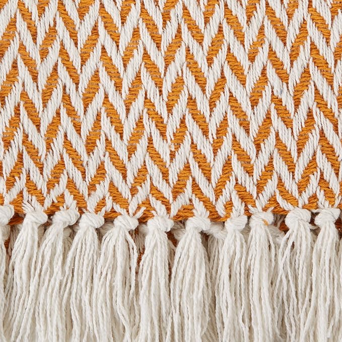 DII Zig Zag Throw Collection Modern Woven Cotton, 50x60, Pumpkin Spice