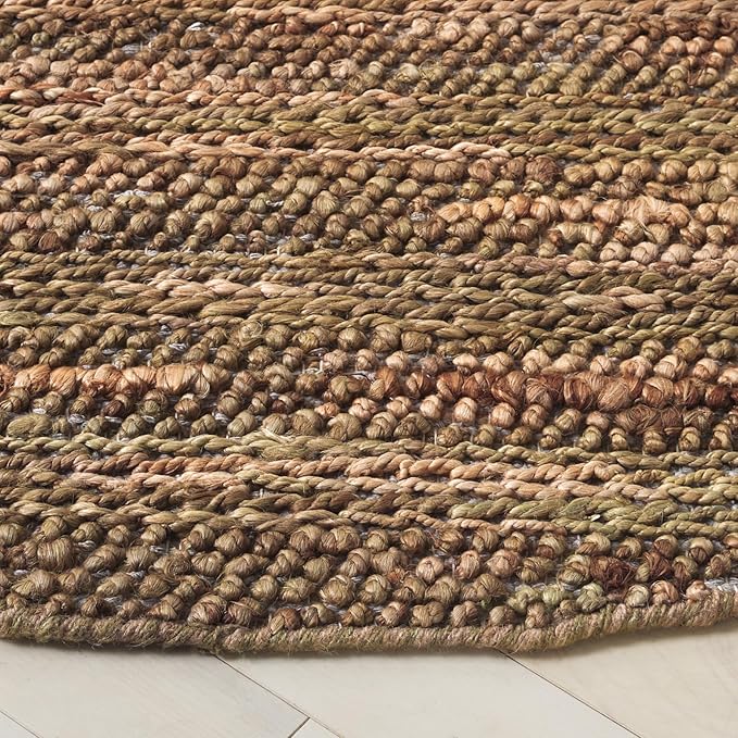 SAFAVIEH Natural Fiber Couture Collection Area Rug - 6' Round, Green & Natural, Handmade Jute, Ideal for Living Room, Bedroom, Home Office, Dining Space (NFC101Y-6R)