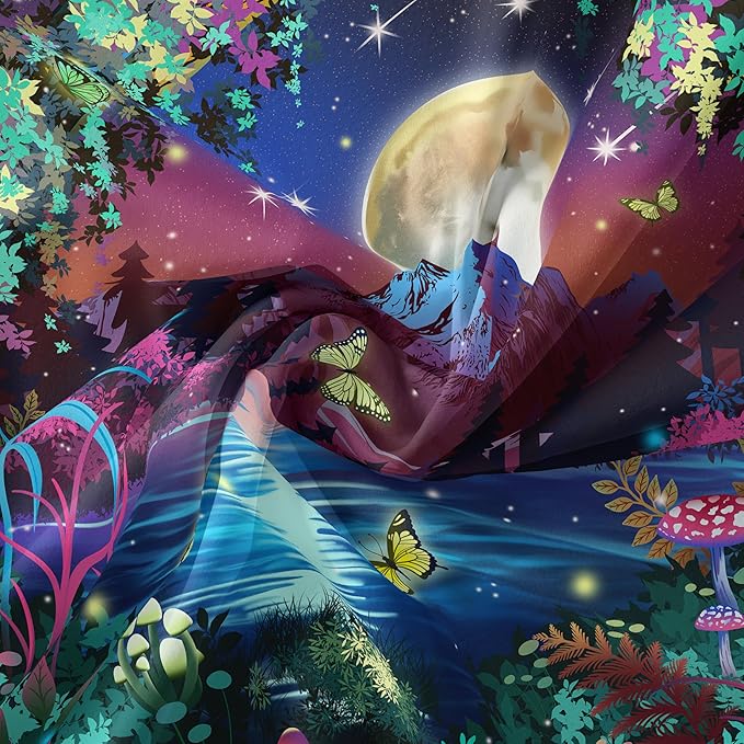 Jhdstore Blacklight Fantasy Forest Tapestry for Bedroom UV Reactive Tapestry Glow in the Dark Wall Tapestries Wall Hanging Galaxy Space Blacklight Posters for Bedroom Living Room Decor 60”x80”