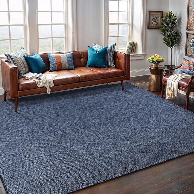Washable Indoor Outdoor Rug 9x12 Weather Resistant Area Rugs Modern Solid for Porch Deck Balcony Backyard Patio Outside Carpet (9 X 12 Azure Blue)