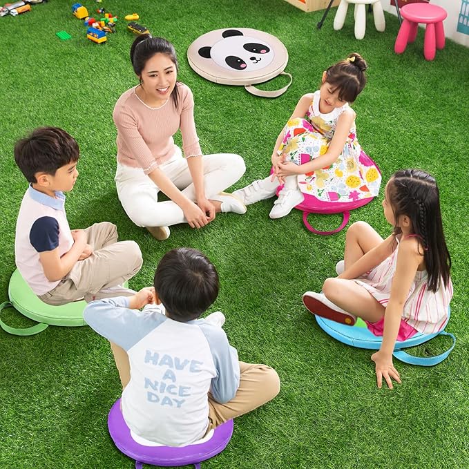 Suzile 12 Pcs Cartoon Kids Floor Cushions for Classroom, Round Flexible Seating with Handle, Soft Waterproof Floor Pillow with Cute Animals Patterns for Home Daycare Preschool Kindergarten, 12 Styles