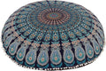 32" Blue Mandala Floor Pillow Cushion Seating Throw Cover Hippie Decorative Bohemian Ottoman Poufs, Pom Pom Pillow Cases,Boho Indian