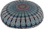 32" Blue Mandala Floor Pillow Cushion Seating Throw Cover Hippie Decorative Bohemian Ottoman Poufs, Pom Pom Pillow Cases,Boho Indian