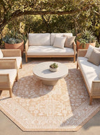 Rugs.com Outdoor Aztec Collection Rug – 5 Ft Octagon Natural Flatweave Rug Perfect for Living Rooms, Kitchens, Entryways