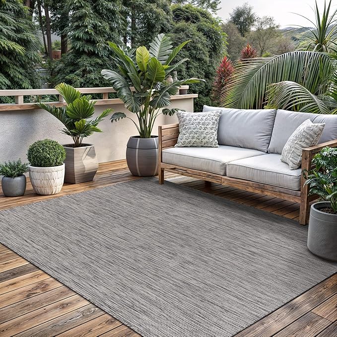 Washable Indoor Outdoor Rug 6x9 Weather Resistant Area Rugs Modern Solid for Porch Deck Balcony Backyard Patio Outside Carpet (6 X 9 Silver Grey)