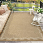 LIVEBOX Scalloped Washable 8x10 Rug, Easy Jute Tan Rug for Living Room, Indoor Outdoor Rugs Bedroom, Geometric Farmhouse Non Slip Dining Room Mat Modern Carpet Area Rug for Patio Home Office Decor