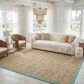 SAFAVIEH Area Rug 8x10 - Natural Fiber Collection - Large - Natural & Teal, Seagrass, Basketweave Pattern (NF114R)