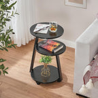 BEWISHOME Round End Table Side Table with Metal Frame, Accent Table Nightstand Bedside Table with 3-Tier Shelves, Small Couch Table for Living Room Bedroom Black KTZ41B