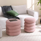 Boucle Ottoman with Storage Pink, Small Round Footrest Stool with Removable Lid, Upholstered Sherpa Vanity Chair for Bedroom Entryway