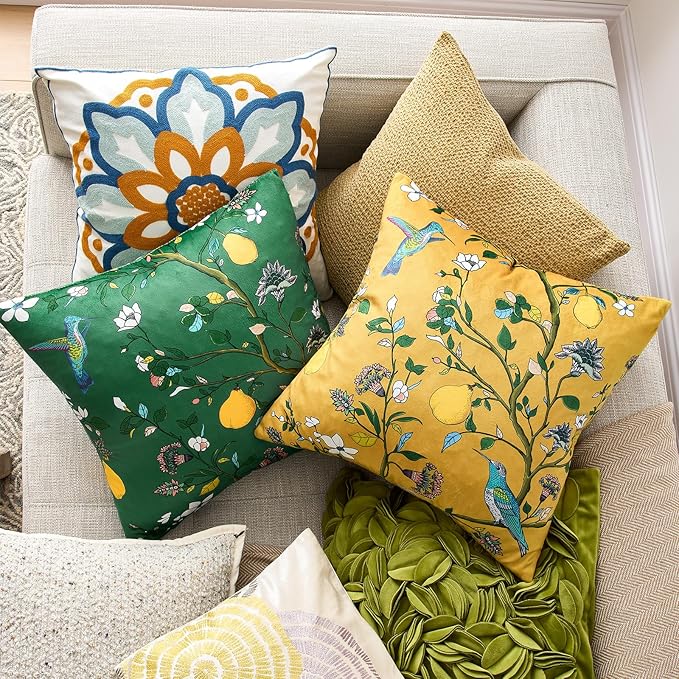MUSSEL Dark Green Floral Pillow Covers 12x20 Set of 2, Velvet Wild Flower Plant Throw Pillows Case, Square Farmhouse Decor Cushion Covers for Home Sofa Bed Couch
