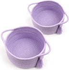 Small Purple Gift Basket Empty to Fill - SweetMemo Cute Woven Rope Organizer Baskets for Baby Shower, Vanity, Makeup, Bathroom, Decoration, Girls Room - Mini Cotton Storage Bins - 2 Pack