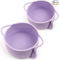Small Purple Gift Basket Empty to Fill - SweetMemo Cute Woven Rope Organizer Baskets for Baby Shower, Vanity, Makeup, Bathroom, Decoration, Girls Room - Mini Cotton Storage Bins - 2 Pack