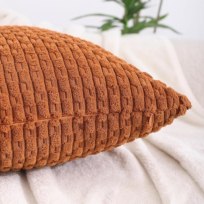 VAKADO Decorative Throw Pillow Covers Fall Couch 18x18 Set of 4 Boho Rust Rustic Corduroy Cushion Case Farmhouse Decor Square for Bed Home Living Room Sofa,Terracotta
