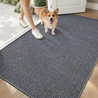 LUMI Ultra Thin Indoor Door Mat for Entrance 48"x72", Non Slip Entryway Mat, Low Profile Doormat, Unique Herringbone Design Carpet for Inside, Patio, Porch, Medium Gray