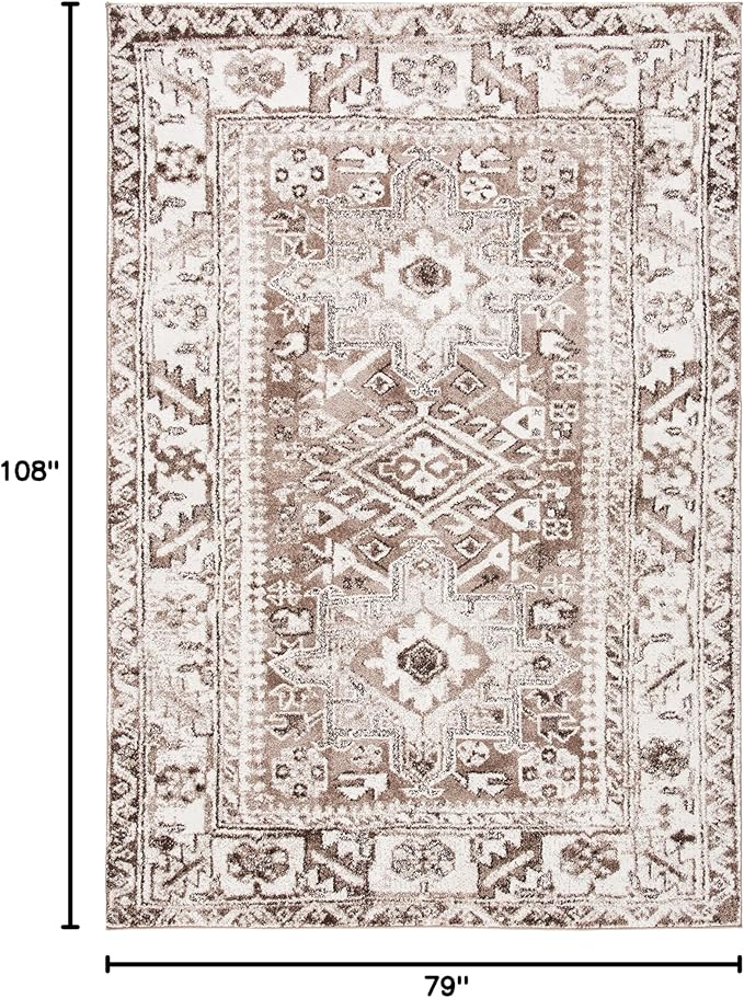 SAFAVIEH Vintage Hamadan Collection Area Rug - 6'7" x 9', Brown & Ivory, Traditional Persian Design, Non-Shedding & Easy to Clean, Ideal for Living Room, Bedroom, Dining Space (VTH211T)