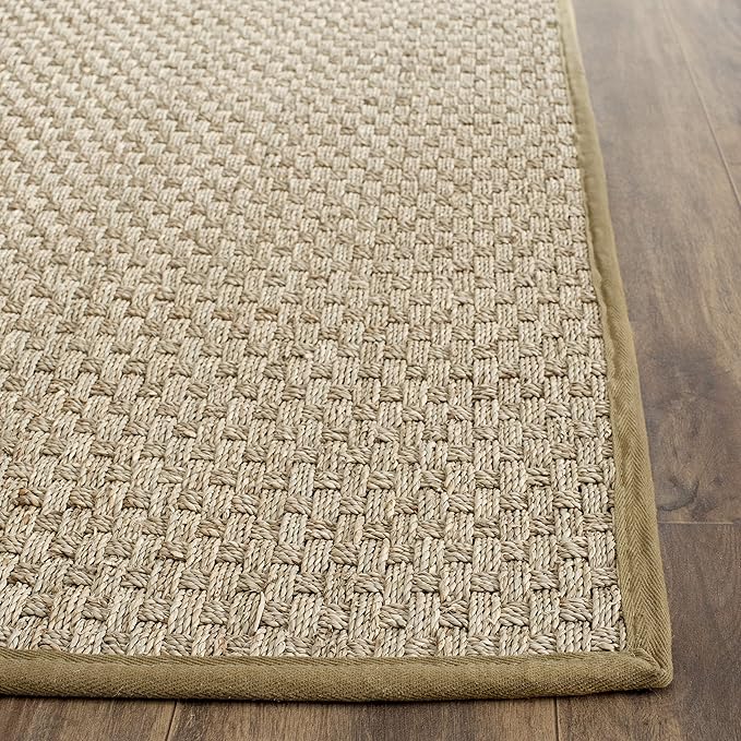 SAFAVIEH Natural Fiber Collection Runner Rug - 2'6" x 10', Natural & Olive Green, Seagrass, Basketweave Pattern with Border (NF114G)
