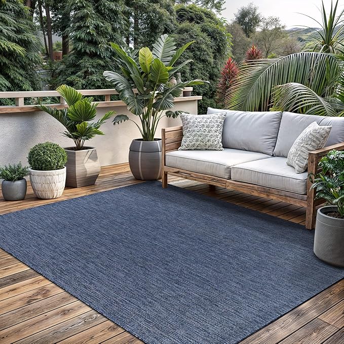 Washable Indoor Outdoor Rug 10x14 Weather Resistant Area Rugs Modern Solid for Porch Deck Balcony Backyard Patio Outside Carpet (10 X 14 Azure Blue)