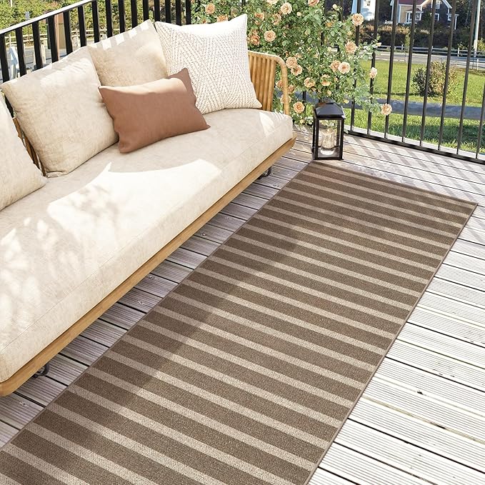 Lahome Elance Striped Easy Jute Kitchen Runner, 2x8 Washable Indoor Outdoor Entryway Runner Rug, Farmhouse Neutral Non Slip Non Shedding Carpet for Hallway Porch Foyer, Khaki