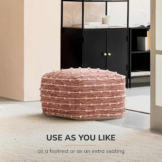 Anji Mountain Pouf Ottoman Foot Rest, Handmade Ottoman Pouf, Comfortable Foot Stool, Decorative Floor Seating for Living Room Decor, Bedroom & Home Décor Accent - Terracotta Stitch