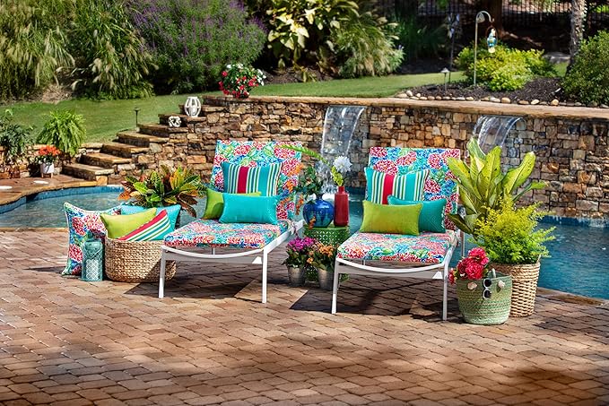 Pillow Perfect Stripe Indoor/Outdoor Accent Throw Pillow, Plush Fill, Weather, and Fade Resistant, Throw - 16.5" x 16.5", Green/Pink Aruba, 2 Count