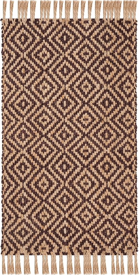 SAFAVIEH Natural Fiber Collection Accent Rug - 3' x 5', Brown & Natural, Handmade Boho Diamond Tassel Jute, Ideal for High Traffic Areas in Entryway, Living Room, Bedroom (NF266E)