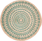 SAFAVIEH Natural Fiber Collection Area Rug - 4' Round, Teal & Natural, Handmade Boho Mandala Braided Jute, Ideal for High Traffic Areas in Living Room, Bedroom (NF802E)