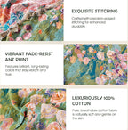 Boho Throw Blanket - 100% Cotton Throw Blankets for Bed Couch, 50"x60" Soft Muslin Lightweight Spring Throw Blanket, Cozy Floral Plant Printed Bohemain Bedding Decor Green Throw Quilt