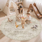 5x5 Brown Round Rug 5ft Living Room Circle Rug Vintage Round Area Rug Non Slip Indoor Carpet for Entryway Dining Room Bedroom
