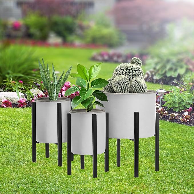 Sorbus Adjustable Metal Plant Stand – Mid Century Style Flower Pot Holder, 10 to 16 Inches Planter Stand for Modern Home Décor, Houseplants – Plant & Pot NOT INCLUDED (Black, 2 Pack)