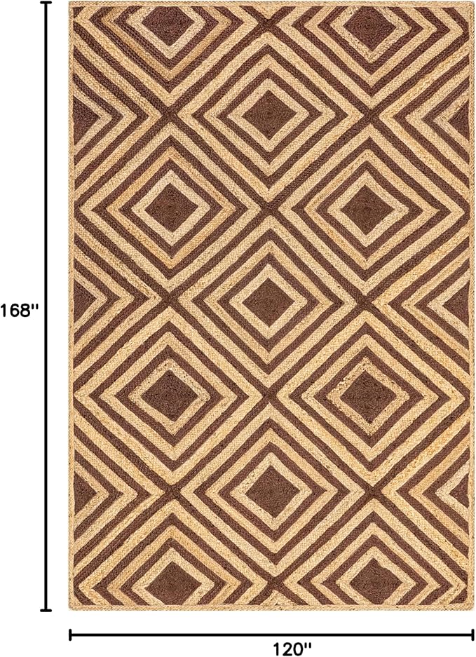 Rugs USA Dogwood Tiled Jute Area Rug, 9'6" x 13'6", Brown
