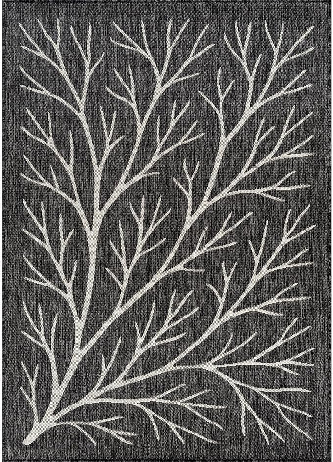 Washable Indoor Outdoor Rug 9x12 Modern Area Rugs Branch Pattern Non Shedding Waterproof Easy Clean Patio Deck Porch Living Room Bedroom Garden RV (9 X 12 Dark Gray)