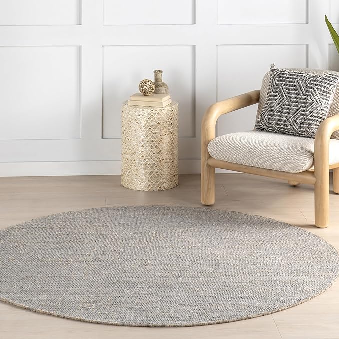 Nuloom Elfriede Handmade, Grey, 6' Round, Solid, Rustic, Jute, Soft and Textured, High Traffic, Stain Resistant, Easy Clean, Durable Area Rug for Bedroom, Living Room, Dining, Den, Foyer