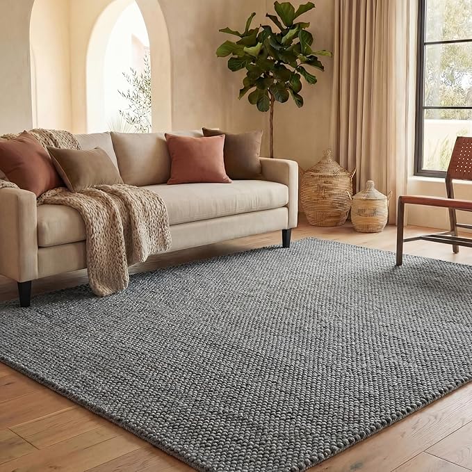 SAFAVIEH Area Rug 8x10 - Natura Collection - Large - Dark Grey, Handmade Wool Blend, Textured Design, Ideal for Living Room, Bedroom, Dining Space (NAT425H)