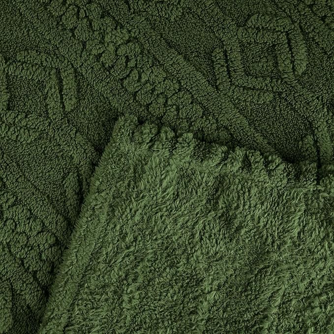 Superior Fleece Boho Jacquard Blanket, Decorative Blankets for Bedroom, Sofa, Fuzzy, Plush, Fluffy, Soft, Cute Room Decor, Beautiful Cover, Comfort Essentials, Arctic Collection, Throw XL, Green